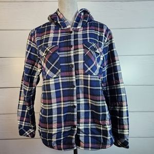 Fleece lined button up flannel plaid Shirt Hoodie Size M Bostons Trader